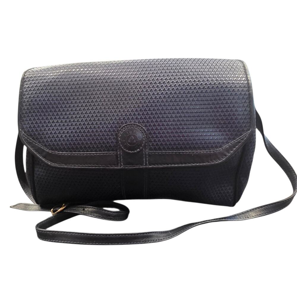 Vintage 1983 Liz Claiborne Navy Blue Textured Crossbody Bag Leather Geometric